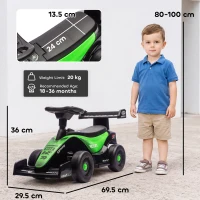 AIYAPLAY Mașină porteur F1 pentru copii, vehicul de împins cu volan muzical, roți silențioase și compartiment de depozitare, 18-36 luni, verde(m-3)