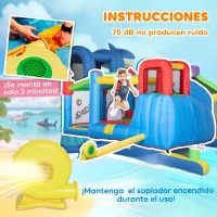 Outsunny Castillo Inflable Infantil con Tobogán Cama de Salto Piscina Muro de Escalada Inflador 390x300x197 cm Multicolor(m-7)