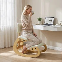 HOMCOM Cadeira Ajoelhada Ergonômica para Escritório e Casa em Tecido Efeito Linho Compensado de Bétula Creme(m-6)