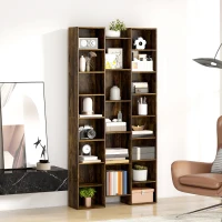 HOMCOM Modernes Holzregal hoch 181 cm mit 21 Fächern und 10 verstellbaren Einlegeböden, Rustikabraun(m-4)