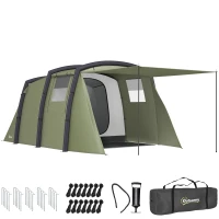 Outsunny Aufblasbares Campingzelt 3-6 Personen Outdoor Tunnelzelt mit Seitenfenstern Tür Luftträger 4,4 x 2,8 x 1,95 m Grün(m-12)