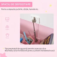HOMCOM Bancă Depozitare Copii, Spătar, Piston Sigur, MDF, Roz(m-4)