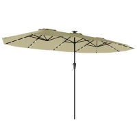 Outsunny Parasol de Jardin Double 36 LED Solaires Rectangulaire UPF 50+ Structure à 12 Baleines avec Manivelle 395x215cm Beige(m-1)