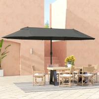 Outsunny Parasol de Jardin Exterieur 4,6 x 2,7 m, Grand Parasol Double Rectangulaire avec Manivelle, Polyester 180 g/m², Gris(m-8)