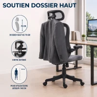 HOMCOM Chaise Bureau Ergonomique avec Accoudoirs 3D et Appui-Tête Réglable, Fauteuil de Bureau en Maille, Gris(m-7)