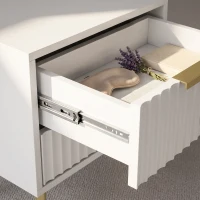 HOMCOM Mesita de Noche Acanalada con 2 Cajones y Patas de Acero para Dormitorio y Salón Blanca(m-7)
