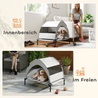 PawHut Verhoogd Hondenbed Outdoor met Dak, Koelend Hondenbed met Stalen Frame, 76x61x70cm, Lichtgrijs(m-7)