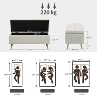 HOMCOM Bancă cu depozitare, bancă tapițată cu aspect de catifea, picioare din oțel aurii, bancă de pat pentru sufragerie(m-3)