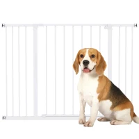 PawHut Barrière de Sécurité Chien Réglable 76-107 cm, avec 2 Rallonges (10/15 cm), Ouverture d'une Main, sans Perçage, Blanc(m-1)