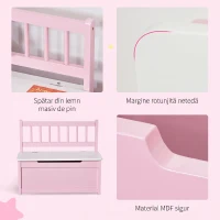 HOMCOM Bancă Depozitare Copii, Spătar, Piston Sigur, MDF, Roz(m-6)