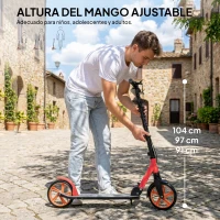 HOMCOM Patinete Plegable para Adultos y Niños de +14 Años Scooter con Manillar Ajustable 91,5x36,5x91-104 cm Rojo(m-4)