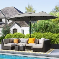 Outsunny Parasol de Jardin Exterieur Inclinable 3 x 1,5 m, Parasol Double Rectangulaire avec Manivelle, Polyester 180 g/m², Gris(m-10)