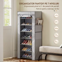 HOMCOM Pantofar cu 7 rafturi din oțel, cu husă din material nețesut, 60 x 30 x 126 cm, gri(m-4)