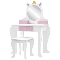 ZONEKIZ Set de Toaletă pentru Fete cu Taburet și Oglindă, Design Unicorn(m-8)