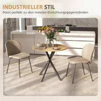 HOMCOM Ronde keukentafel, 80 cm, compact tafelblad, spaanplaat, metaal, witte eik + zwart(m-5)