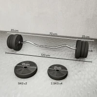 SPORTNOW Langhantel Set 25kg Rutschfeste Curlstange mit 6 Gewichten, PVC-Beschichtung, Hantelstange aus Stahl(m-3)