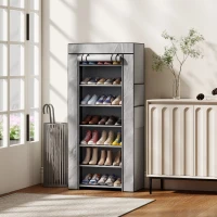 HOMCOM Pantofar cu 7 rafturi din oțel, cu husă din material nețesut, 60 x 30 x 126 cm, gri(m-8)