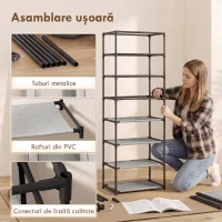 HOMCOM Pantofar cu 7 rafturi din oțel, cu husă din material nețesut, 60 x 30 x 126 cm, gri(m-7)