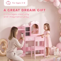 AIYAPLAY Coiffeuse pour Enfants avec Tabouret et Miroir Lumineux à 2 Couleurs en Acrylique, Coiffeuse Bureau Fille 3-8 Ans, Rose(m-4)