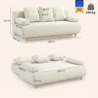 HOMCOM Sofá-cama com encosto reclinável, função cama, espaço de arrumação oculto e revestimento cotelê, Bege(m-3)