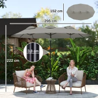 Outsunny Parasol de Jardin Exterieur Inclinable 3 x 1,5 m, Parasol Double Rectangulaire avec Manivelle, Polyester 180 g/m², Gris(m-3)
