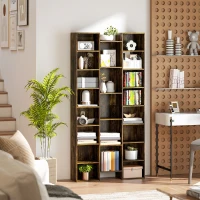 HOMCOM Modernes Holzregal hoch 181 cm mit 21 Fächern und 10 verstellbaren Einlegeböden, Rustikabraun(m-5)
