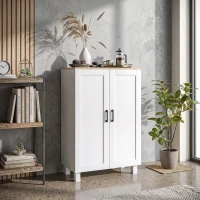 HOMCOM Skandinavischer Küchenschrank mit 2 Türen, höhenverstellbares Regal, erhöhte Basis, 60x30x90 cm, Weiß(m-5)