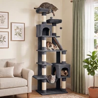 PawHut Árbol Rascador para Gatos 204 cm Multinivel con 2 Cuevas Hamaca 2 Camas Postes de Sisal Escalera 2 Bolas Gris Oscuro(m-10)