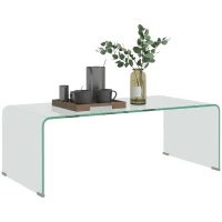 HOMCOM Table basse en verre table de salon rectangulaire design moderne en verre trempé avec bords arrondis sûrs transparent(m-8)