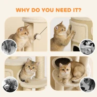PawHut Arbre à Chat Multi-Niveaux avec Double Niche, Lit, Plateforme, Tapis & Poteaux à Griffer en Sisal, 55x39x90cm, Beige(m-8)