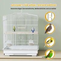 PawHut Vogelkäfig im Vintage-Design für kleine Vogelarten inkl. Zubehör 46,5 x 36 x 59 cm Stahl, Holz, Weiß+Natur(m-7)