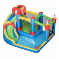 Outsunny Castillo Inflable Infantil con Tobogán Cama de Salto Piscina Muro de Escalada Inflador 390x300x197 cm Multicolor(m-11)