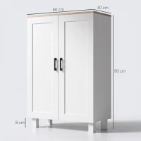 HOMCOM Skandinavischer Küchenschrank mit 2 Türen, höhenverstellbares Regal, erhöhte Basis, 60x30x90 cm, Weiß(m-3)