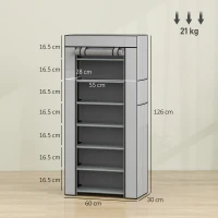 HOMCOM Pantofar cu 7 rafturi din oțel, cu husă din material nețesut, 60 x 30 x 126 cm, gri(m-3)