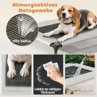 PawHut Verhoogd Hondenbed Outdoor met Dak, Koelend Hondenbed met Stalen Frame, 76x61x70cm, Lichtgrijs(m-6)