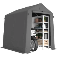 Outsunny Garagenzelt 2,3 x 1,9 m Wasserabweisend Gerätezelt mit Rollbar Reißverschlusstür Belüftung Satteldach Dunkelgrau(m-12)