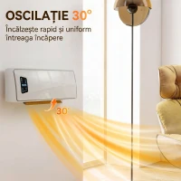 HOMCOM Încălzitor de Perete 2000 W cu 3 Moduri și Telecomandă, Alb(m-6)