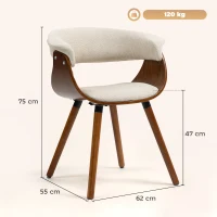 HOMCOM Esszimmerstuhl, Stoff in Leinenoptik, gebogene Rückenlehne, Holzbeine, Beige(m-3)
