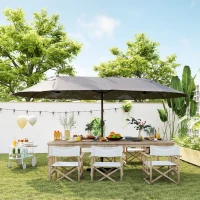 Outsunny Grande Parasol de Jardin Exterieur 4,6 x 2,7 m avec Pied en Croix, Parasol Double avec Manivelle, pour Terrasse, Gris(m-10)