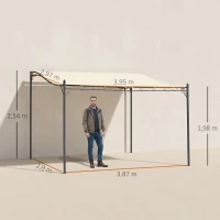 Outsunny  Cenador de Jardín 4x3 m Pérgola Montado en Pared con Toldo y 16 Orificios de Drenaje Marco de Metal y Poliéster 180 g/m² para Patio Terraza Crema(m-3)