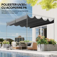 Outsunny Acoperiș pentru Pergolă cu 8 Orificii pentru Drenaj, Husă de Schimb din Poliester Respirabil, Doar Acoperire, 392x350 cm, UV30+, pentru Pergolă de Grădină 4x3m, Gri Închis(m-5)