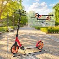 HOMCOM Patinete Plegable para Adultos y Niños de +14 Años Scooter con Manillar Ajustable 91,5x36,5x91-104 cm Rojo(m-3)