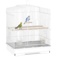 PawHut Vogelkäfig im Vintage-Design für kleine Vogelarten inkl. Zubehör 46,5 x 36 x 59 cm Stahl, Holz, Weiß+Natur(m-12)