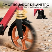 HOMCOM Patinete Plegable para Adultos y Niños de +14 Años Scooter con Manillar Ajustable 91,5x36,5x91-104 cm Rojo(m-7)