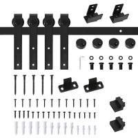 HOMCOM Kit Ușă Glisantă cu șine, Opritoare și Ghidaje, 183x0,4x25 cm, Negru(m-11)