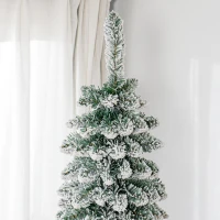 HOMCOM Brad de Crăciun Îngust Împodobit cu Zăpadă 240 cm cu 603 Crengi și Suport Metalic Pliabil pentru Living Interior Verde(m-4)