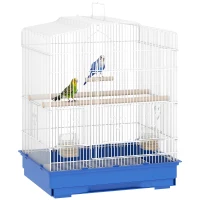PawHut Vogelkäfig im Vintage-Design für kleine Vogelarten inkl. Zubehör 46,5 x 36 x 59 cm Stahl, Holz, Blau+Weiß(m-12)