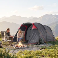 Outsunny Tente de camping familiale 2 personnes tente tunnel ventilée facile à monter chambre salon 3 portes fenêtres 4,26 x 2,06 x 1,54 m fibre verre polyester PE girs foncé rose(m-10)