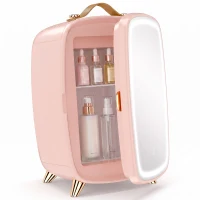 HOMCOM Frigider mic pentru cosmetice cu capacitate 6L cu ușă cu oglindă și lumini LED reglabile 24,3x19,4x35,6 cm Roz(m-8)