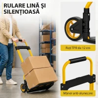 HOMCOM Cărucior de Transport cu Mâner Telescopic, Capacitate 60 kg, Cadru din Oțel, Galben(m-5)